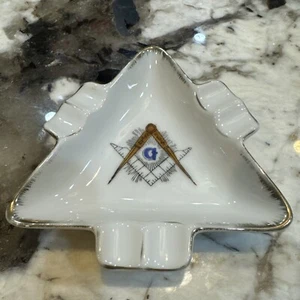 Vintage Hand Painted Freemasons Masonic Lefton China Triangular Ashtray - Picture 1 of 4