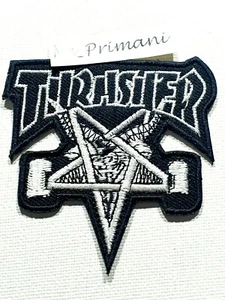Embroidered THRASHER Skate Bad G Iron/Sew On Skater Punk White Badge 7 X 7 CM - Foto 1 di 2