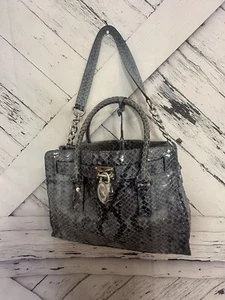 Michael Kors Hamilton Gray Leather Python Snakeskin Leather Shoulder Bag - Picture 1 of 9