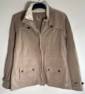 Carhartt WK111 Sherpa Lined Collar Full Zip Jacket Cream Women's Size Large - Picture 1 of 10