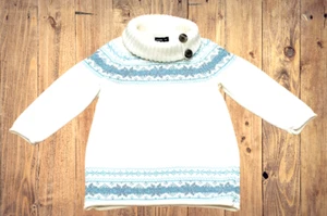 GAP Turtleneck Sweater Fair Isle Ivory Snowflake Sparkly Blue Gray Girls 2T EUC! - Picture 1 of 3