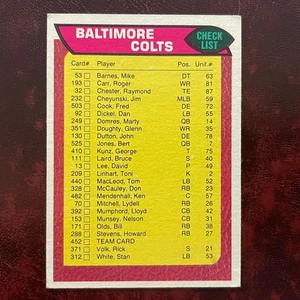 1976 Topps Set BALTIMORE COLTS TEAM CHECKLIST CARD #452 UNMARKED - EX-MINT - Picture 1 of 2