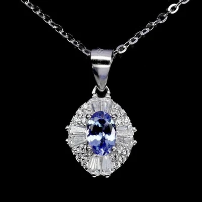 Collar de plata de ley 925 ovalado tanzanita 6x4 mm joyas de piedras preciosas naturales 18 pulgadas Foto 1 de 4