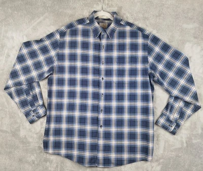 LL Bean Traditional Fit Blue White Plaid Flannel Button Down Shirt Mens Large - Image 1 of 4