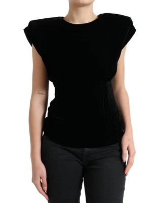 Blusa de hombro acolchada ajustada de terciopelo negra Dolce & Gabbana auténtica para mujer Foto 1 de 4