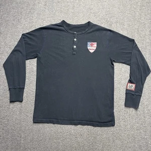Alp-n-Rock Long Sleeve Henley Shirt Large (no tag) Black Embroidered USA Flag - Picture 1 of 7