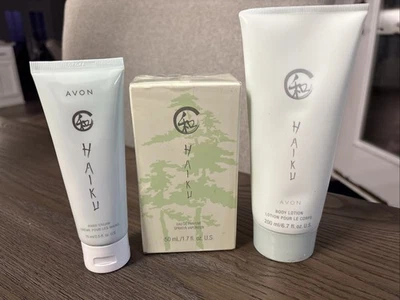 AVON Haiku Set - Nuevo 1.7 OZ Perfume 6.7 OZ Loción Corporal 2.5 OZ Crema de Manos Foto 1 de 4