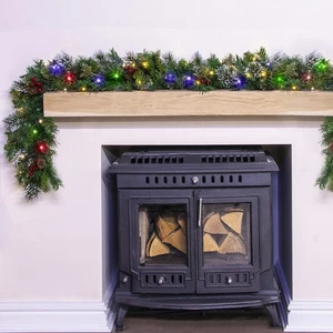 Ghirlanda di pino misto decorata preilluminata 180 cm bianco caldo/multicolore led - Foto 1 di 1