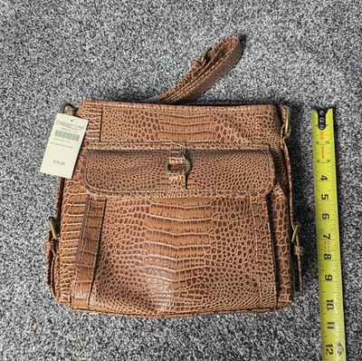 New COLDWATER CREEK Croc Textured Faux Leather Sophie Organizer Crossbody Bag - Image 1 of 4