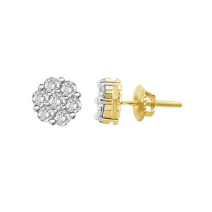 10K Yellow Gold Over 1.10 CT Round Lab Created Diamond Ladies Flower Earrings - Picture 1 of 4