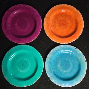 PIER 1 Imports CARMELO Lot 4 Set Rustic Crackle Melamine Dinner Plates 8-3/4” - Picture 1 of 9