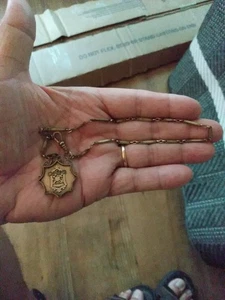 Antique 1880’s 1/20th 12k Gold Filled Watch Chain & Fob Catholic Fraternity - Picture 1 of 6