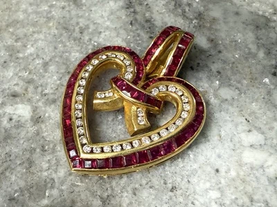 RARE Le Vian Diamond & Ruby 18k Gold Heart Pendant Charm Retired Levian 11g - Image 1 of 4