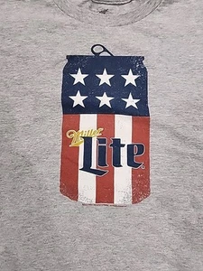 Miller Lite T Shirt American Flag Can Sz L Soft Grey Pilsner Beer Tee Fast Ship - Picture 1 of 4