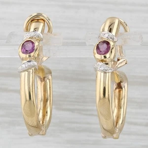 0.54ctw Diamante Rubí Aro Pendientes 14k Oro Amarillo de Clip Omega Posterior - Imagen 1 de 6