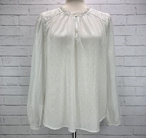 Ann Taylor LOFT Damen Rüschen Ausschnitt Clip Punkte Top Größe M Weiß Ösen Shirt - Bild 1 von 11