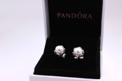 NEW w/BOX Authentic PANDORA White Pearl Stud Earrings Cultured Elegance Silver - Image 1 of 4