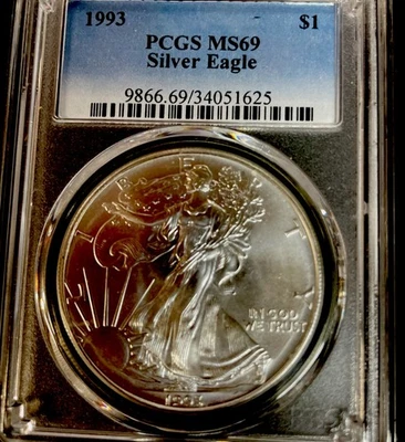 1993 PCGS MS69 Silver Eagle $1 - Image 1 of 3