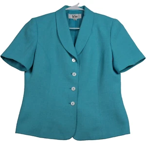 Le Suit Short Sleeve Button Blazer Women's Size 6 Solid Light Blue - Picture 1 of 9