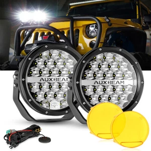 AUXBEAM 7" Round LED Work Lights Spot Pods Offroad Driving Lamp & Amber Covers - Picture 1 of 12