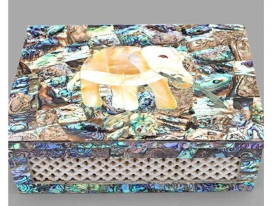6"x4" Marble Jewelry Trinket Box Semi Precious Stones Work Decor And Gifts - Image 1 of 3