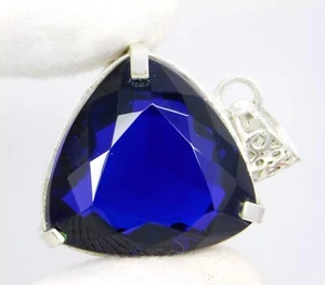 Natural Blue Topaz Trillion Cut 925 Solid Silver Pendant 94.50 Ct Loose Gemstone - Picture 1 of 5