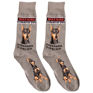 Doberman Pinscher Warning Dog Men's Foozys Puppy Cute Dogs Gray 2 Pairs Socks - Picture 1 of 5