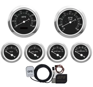 MOTOR METER RACING Clásico Negro 6 Calibre Set 85mm GPS Velocímetro MPH °F PSI - Imagen 1 de 12