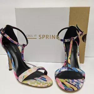 Call it Spring Colorful Print Heels Size 6.5 with Ankle Strap T Strap Adjustable - Picture 1 of 11
