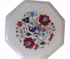 12" Marble Side End Table Top Peacock Inlay Handmade Art Home Decor - Picture 1 of 1