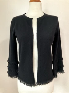 Ellie Kai schwarze Kaschmir offene Strickjacke Pullover Fransen Akzent Gr. S - Bild 1 von 7