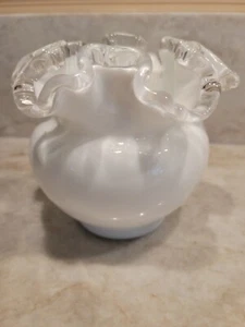 Vintage Fenton Milk Glass Silver Crest Ruffled Bowl Basket - Picture 1 of 5