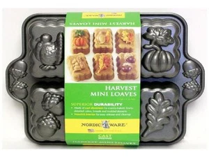 Nordicware 6 HARVEST MINI LOAF Loaves Pan AUTUMN FALL Heavy Cast Aluminum *New - Picture 1 of 1