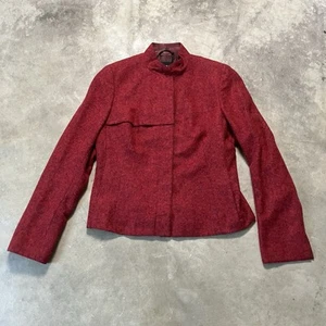Akris Jacket Womens Size 10 Red Alpaca Blend Shoulder Pads Button Up - Picture 1 of 13
