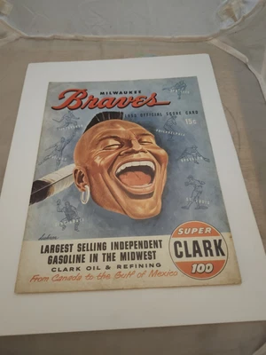 1955 Milwaukee Braves vs Cleveland Indians MLB Baseball Score Card Program - Image 1 of 3