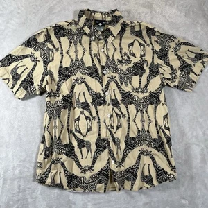 LRG Lifted Research Group Mens Medium Button Up Shirt Beige Giraffe Pattern - Picture 1 of 8