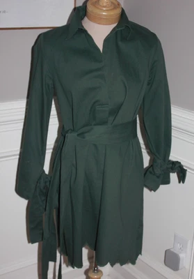 Victoria Dunn Green Dress collar Tie Sleeves V Neck Scalloped hem XS  Blaire - Image 1 of 4