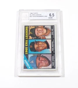 1966 Topps NL ERA Leaders Sandy Koufax / Juan Marichal / Vern Law #221 BGS 6.5 - Bild 1 von 2