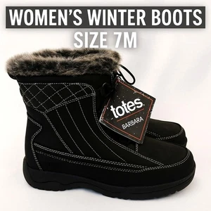 Totes Barbara Women’s 7M Black Winter Boots Faux Fur Waterproof Snow Boot - Picture 1 of 9