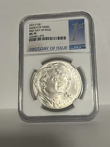 2015 $ 1 Silver Commemorative Dollar MARCH OF DIME, FIRST DAY OF ISSUE MS 70 - Picture 1 of 2