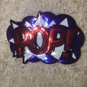 POP! SEQUINS IRON ON PATCH LARGE 11” speech bubble comic book word phrase - Picture 1 of 3