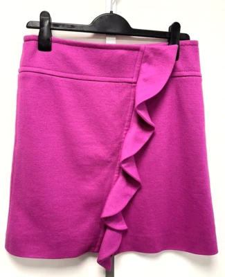 Sonia Rykiel UK10 Eur38 US6 fuchsia wool A-line skirt with diagonal frill front - Image 1 of 4