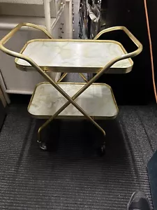 Vintage Retro Drinks Trolley 2 Tier Gold & Onyx Effect Folding - Picture 1 of 6