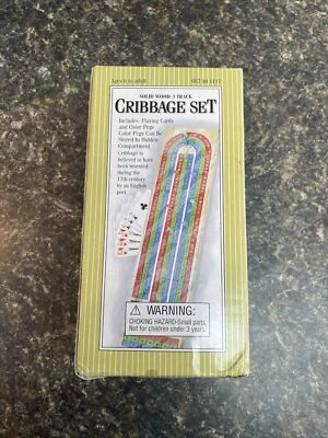 Solid Wood Cribbage Set Folding 3 Track Board with Playing Cards Cardinal New - Image 1 of 4