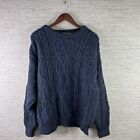 VINTAGE Aran Crafts Sweater Mens XL Blue Cable Knit Wool Ireland Fisherman Adult