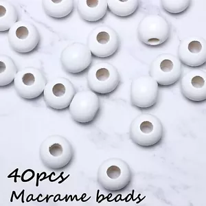 40 Pieces White Wooden Macrame Beads 25mm with 10mm Large Hole White SM006 - Picture 1 of 7