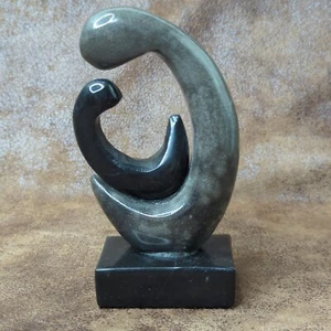 Mother And Child Carved Abstract Black Stone Modern Figurine Statue On Base 4” - Picture 1 of 6