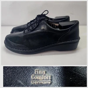Finn Comfort Hanoi Shoes Womens 40 D Oxford Comfort Black Suede Leather Lace Up - Picture 1 of 12