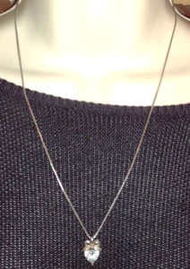 Vintage Sterling Silver Heart CZ Pendant Necklace 20 Inches Italy - Picture 1 of 6