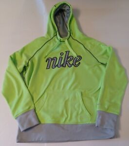 Women's Nike XL Therma-Fit Hoodie Neon Green & Grey Pullover Activewear 